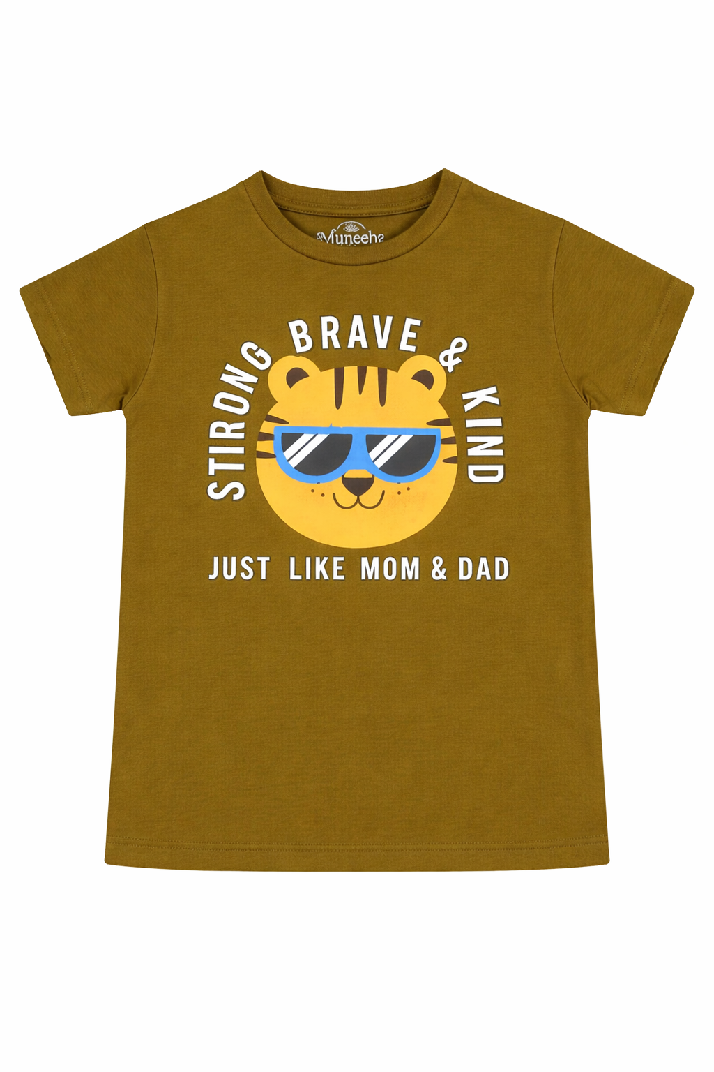 Boys Strong Brave Kind Tiger Graphic Cotton T-Shirt