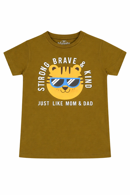 Boys Strong Brave Kind Tiger Graphic Cotton T-Shirt