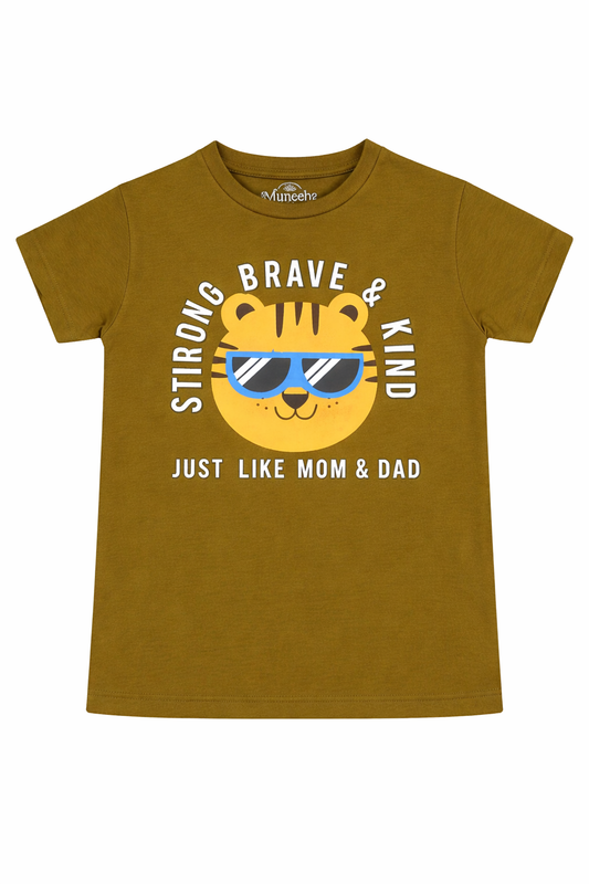 Boys Strong Brave Kind Tiger Graphic Cotton T-Shirt