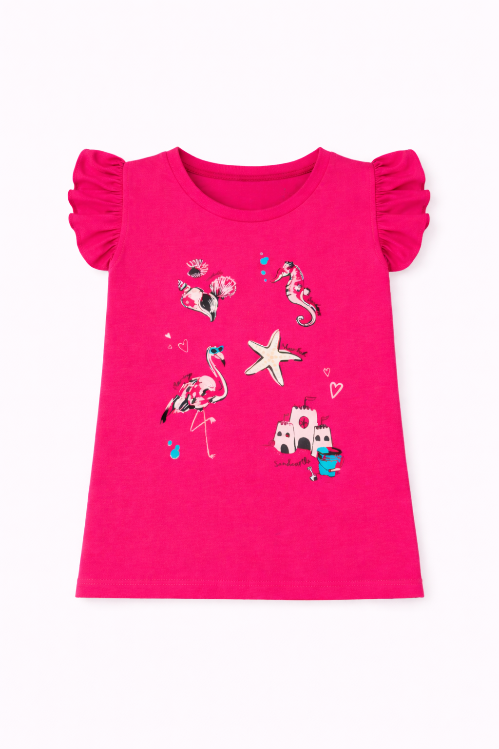 Flamingo & Starfish Graphic Pink Tee for Girls