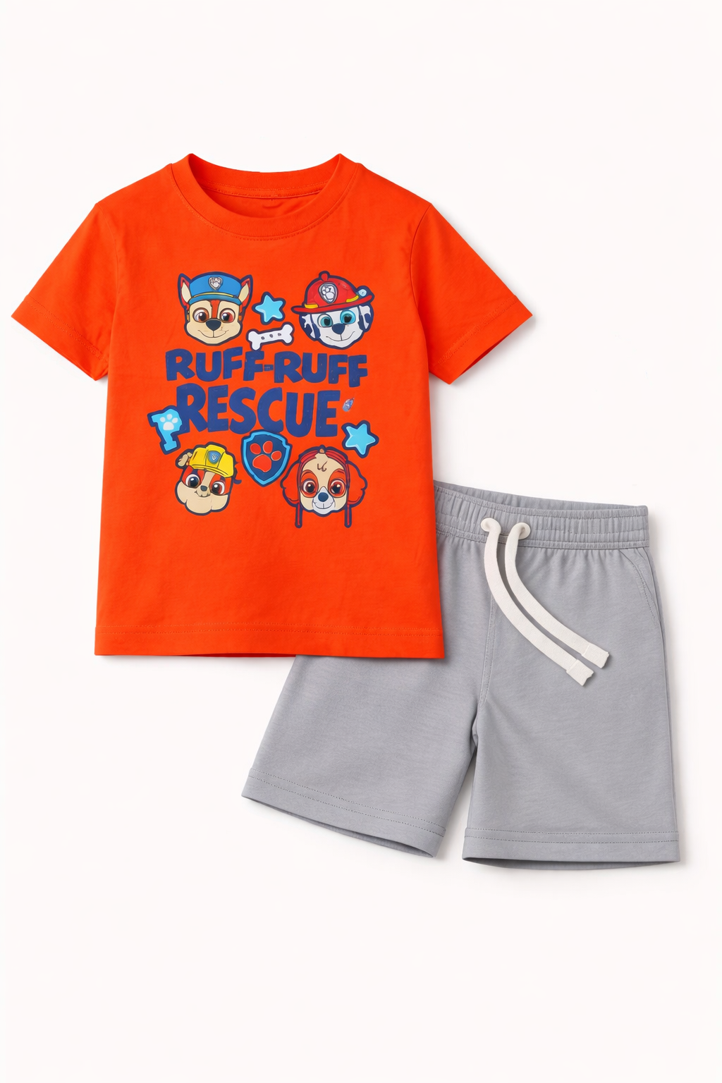 Boys Orange Graphic Tee & Grey Shorts Summer Set