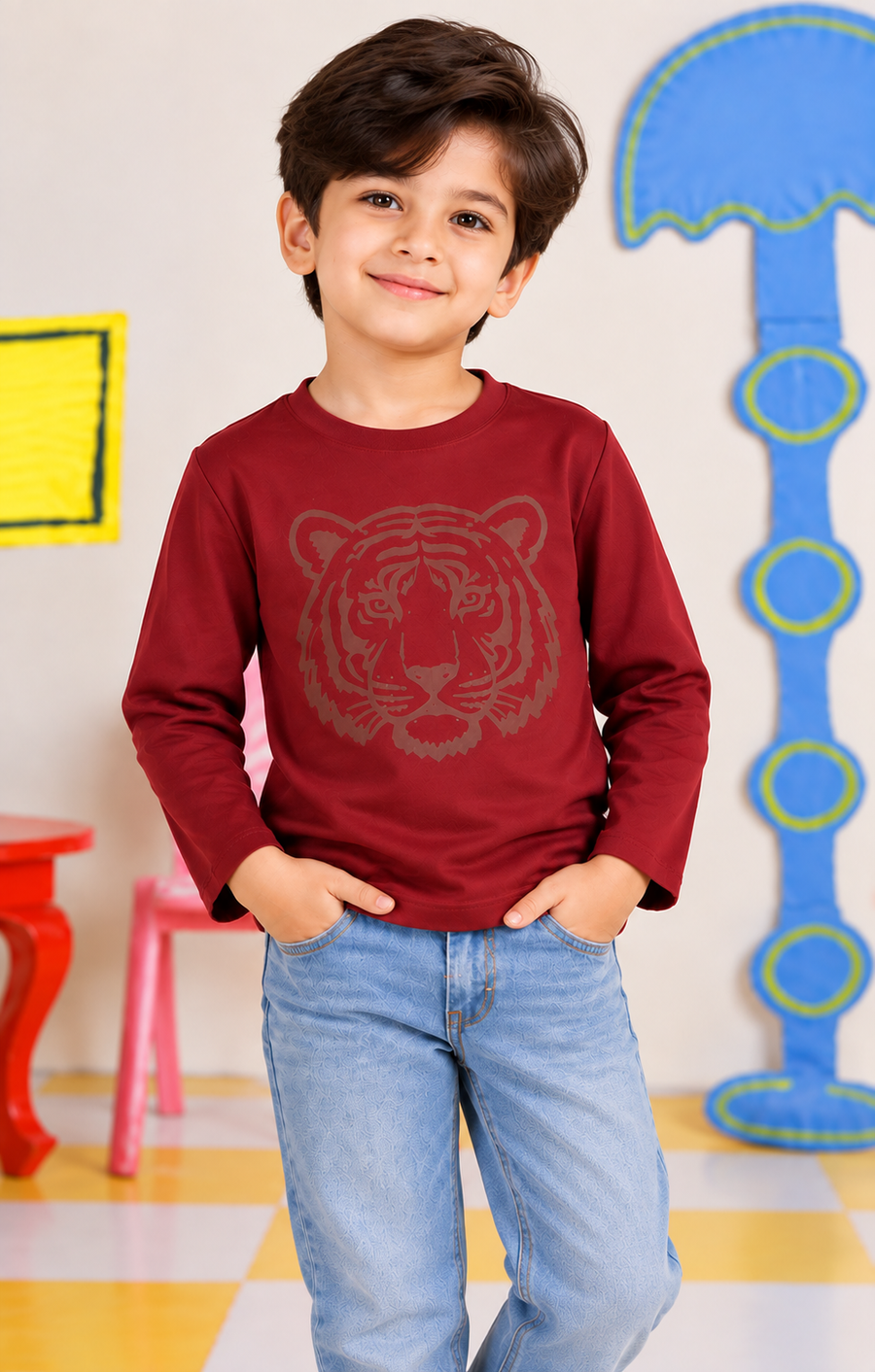 "Tiger Face" Maroon Graphic T-Shirt