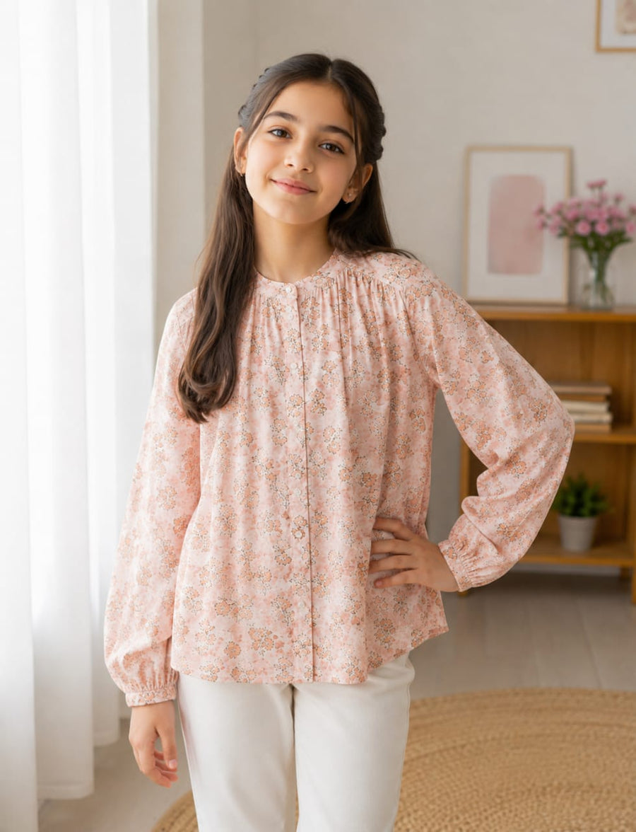 Blush Floral Gathered TOP