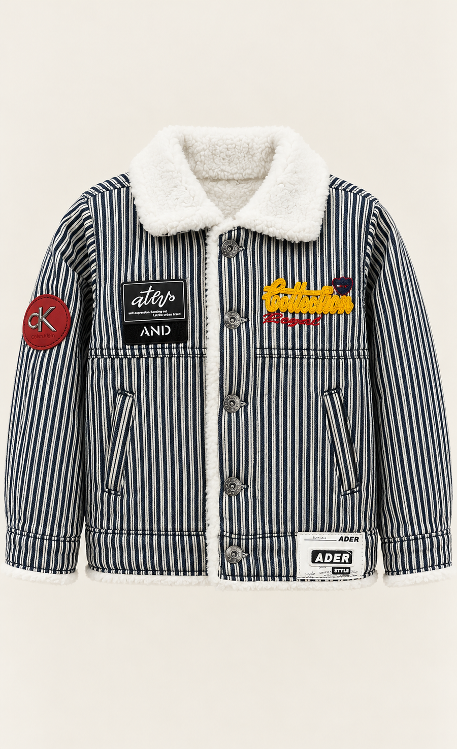 Kids Blue Striped Sherpa Denim Jacket