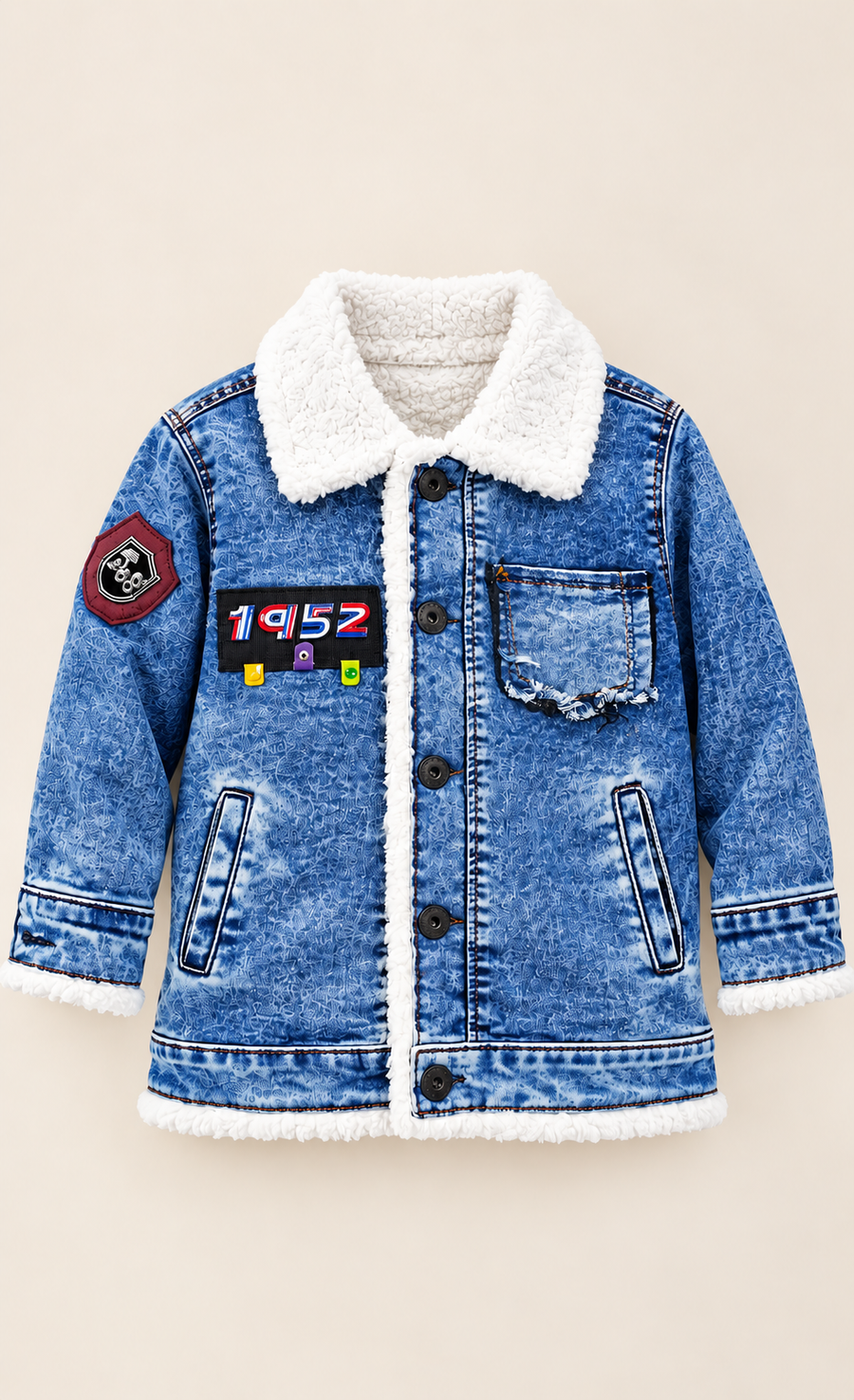 Kids Blue Denim Sherpa Fleece Jacket
