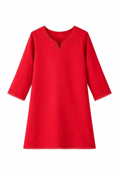 Girls Red Solid Kurta Trouser Cotton Set