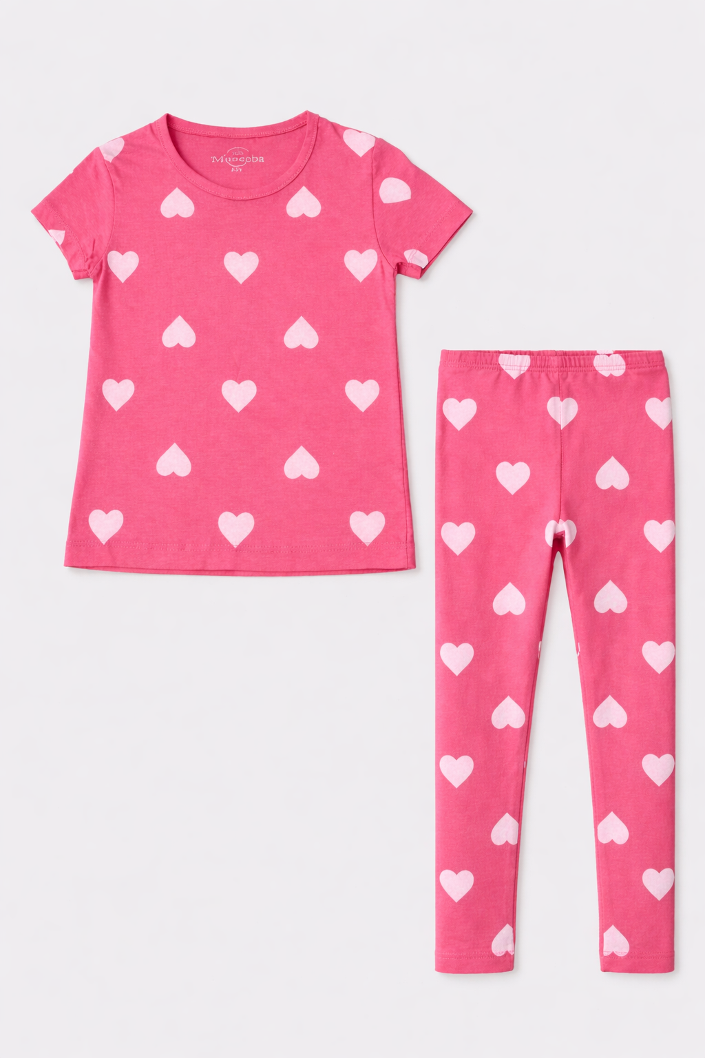 Trendy Girls Pink Heart Print Summer Outfit Set