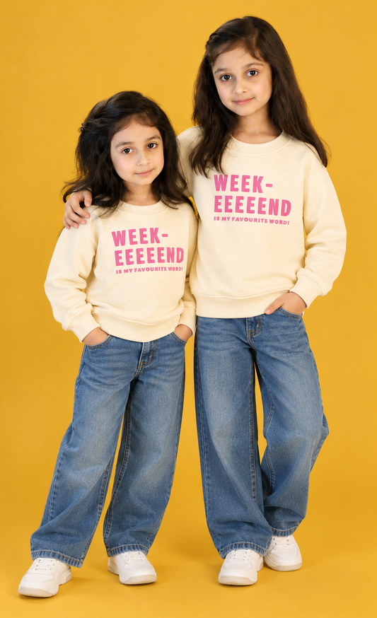 "Weekend Vibes" Cream Fleece Sweatshirt