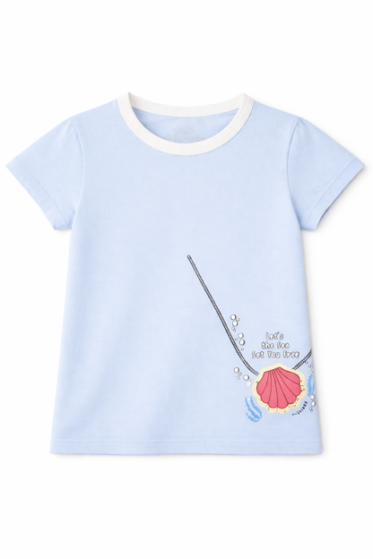 Cute Shell Graphic Light Blue Kids Summer Tee