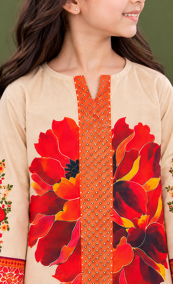 Beige & Red Printed