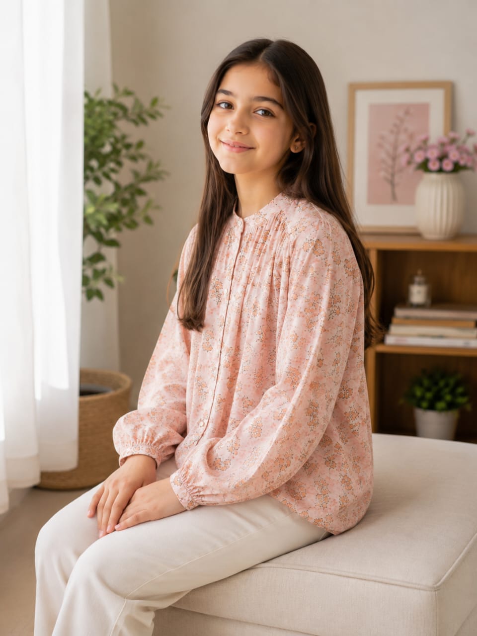 Blush Floral Gathered TOP