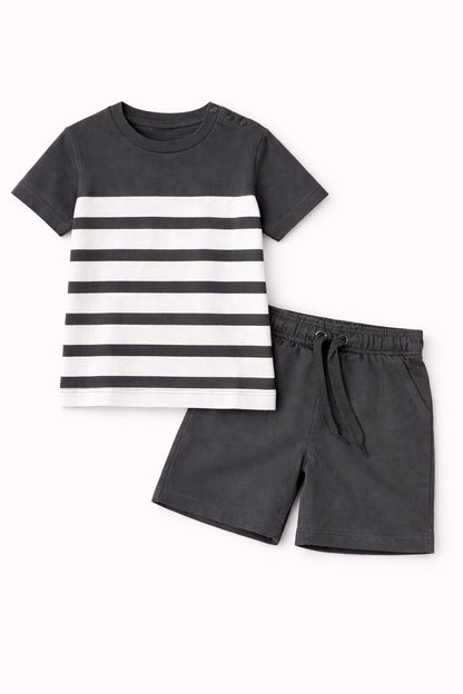 Boys Striped Cotton T-Shirt & Shorts Summer Outfit