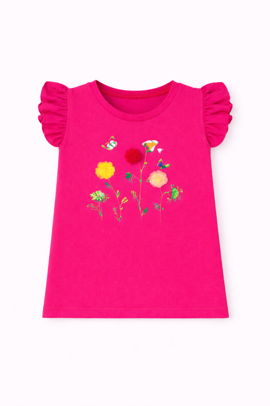 Soft Cotton Pink Girls Top with Floral Applique