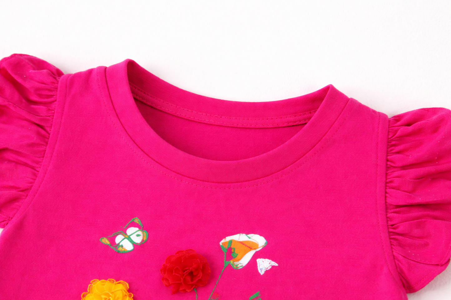 Soft Cotton Pink Girls Top with Floral Applique