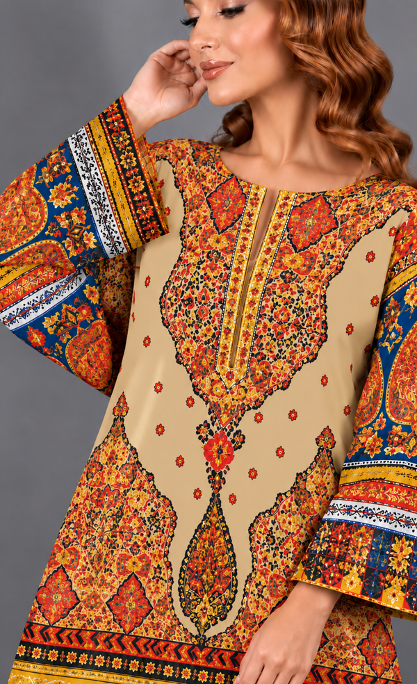 Multicolor Mosaic Silk Kaftan