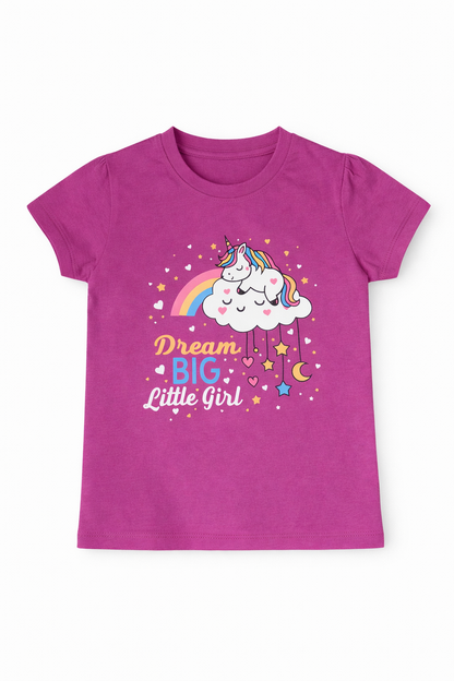 Little Girl Unicorn Print Cute Pink Kids T-Shirt