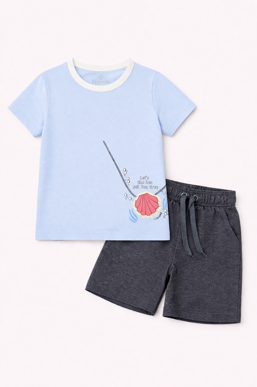 Cute Shell Graphic Light Blue Kids Summer Tee