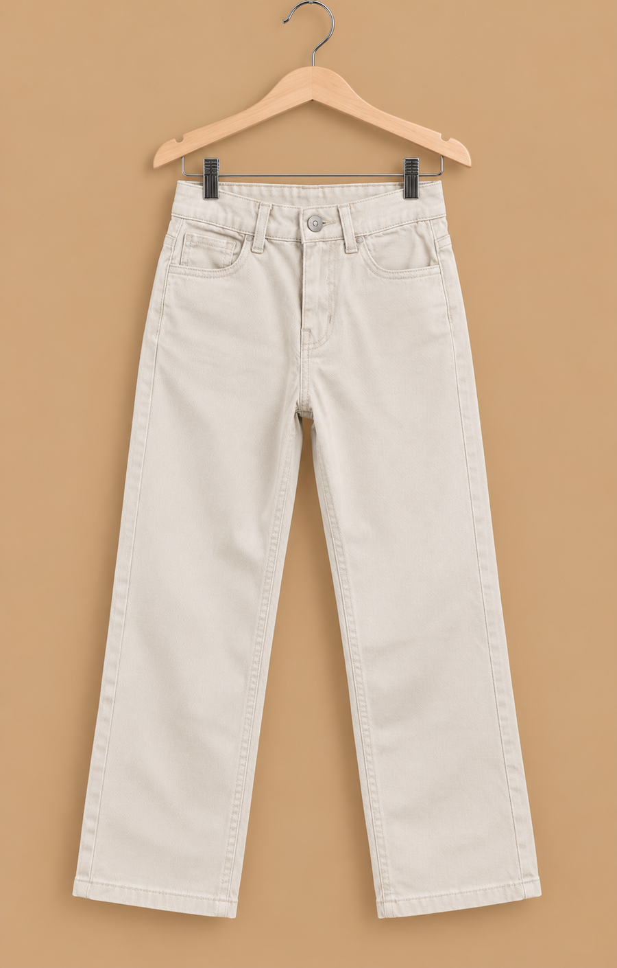 Chic Beige Relaxed-Fit Denim Pants