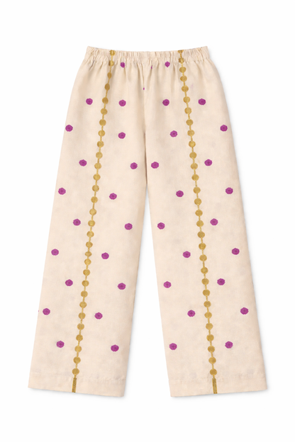 Girls Beige Ethnic Pattern Cotton Kurta Set