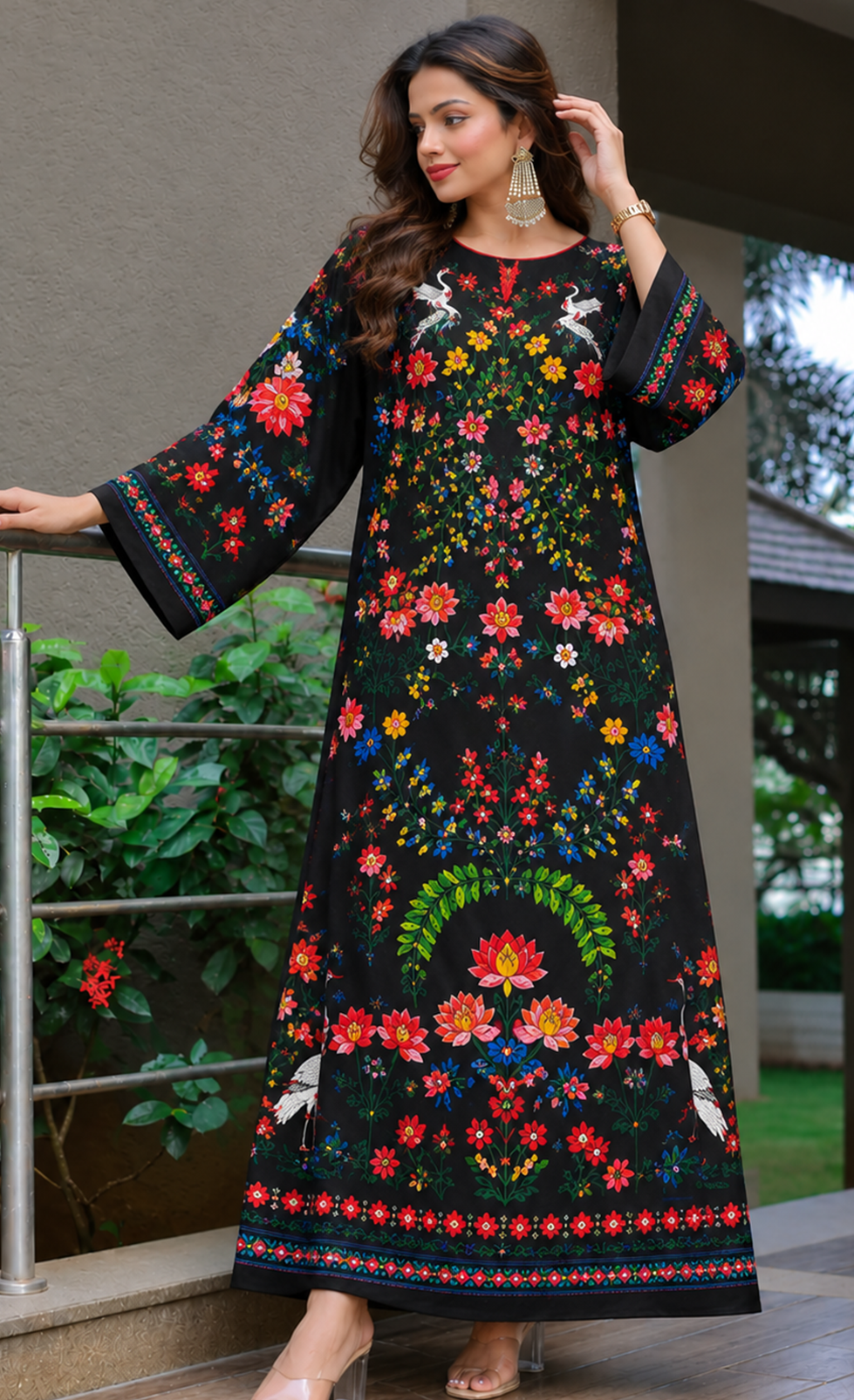 Midnight Bloom Floral Silk Kaftan