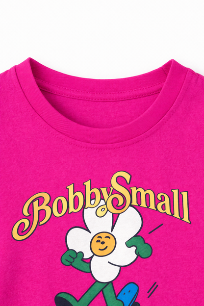 Pink Flower Cartoon Graphic Tee for Girls
