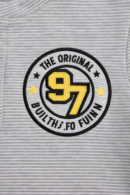 Boys Grey Striped Henley T-Shirt with 97 Patch