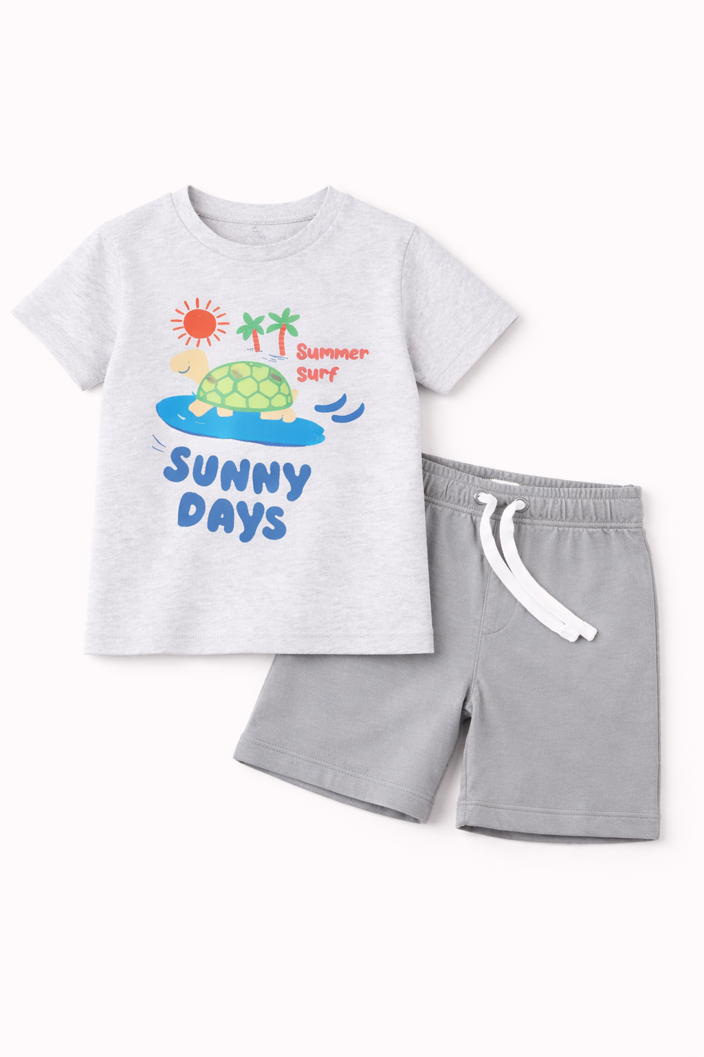 Boys Summer Turtle Graphic Cotton Shorts Set Outfit