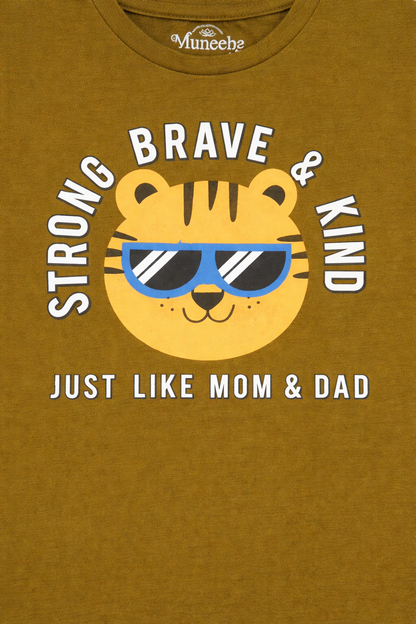 Boys Strong Brave Kind Tiger Graphic Cotton T-Shirt