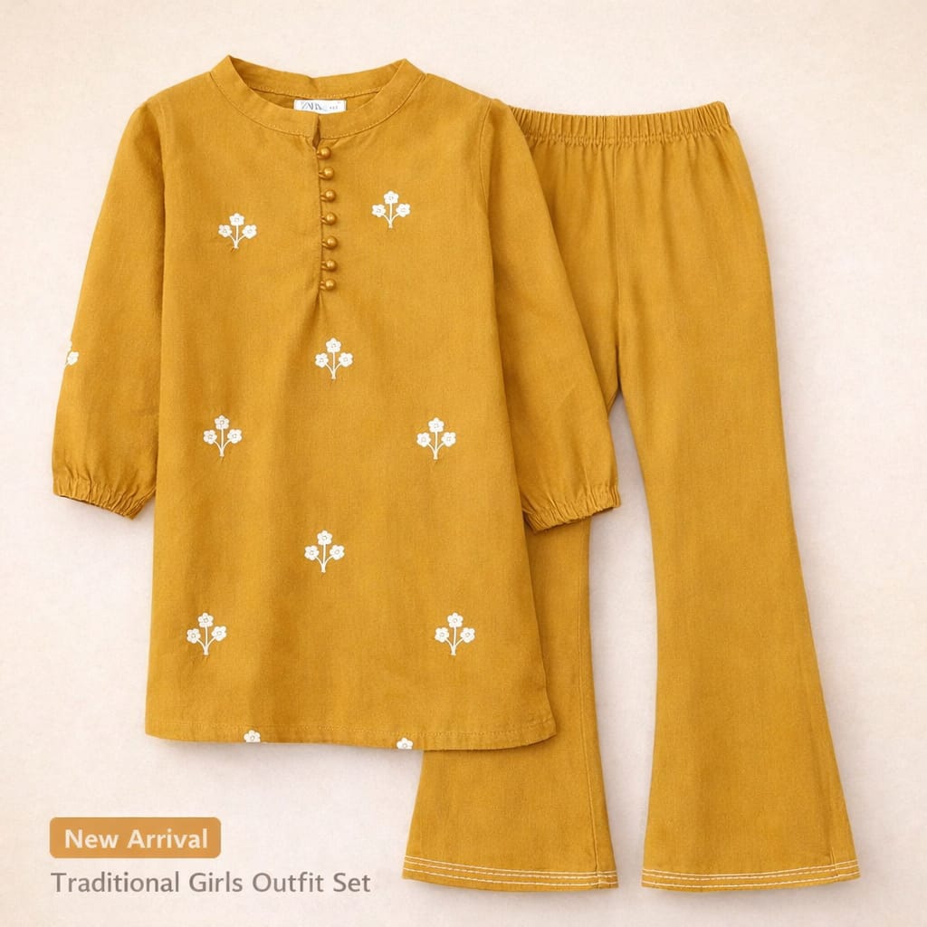 Premium Mustard Yellow 2-Piece Girls Outfit set