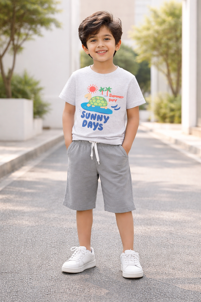 Boys Summer Turtle Graphic Cotton Shorts Set Outfit