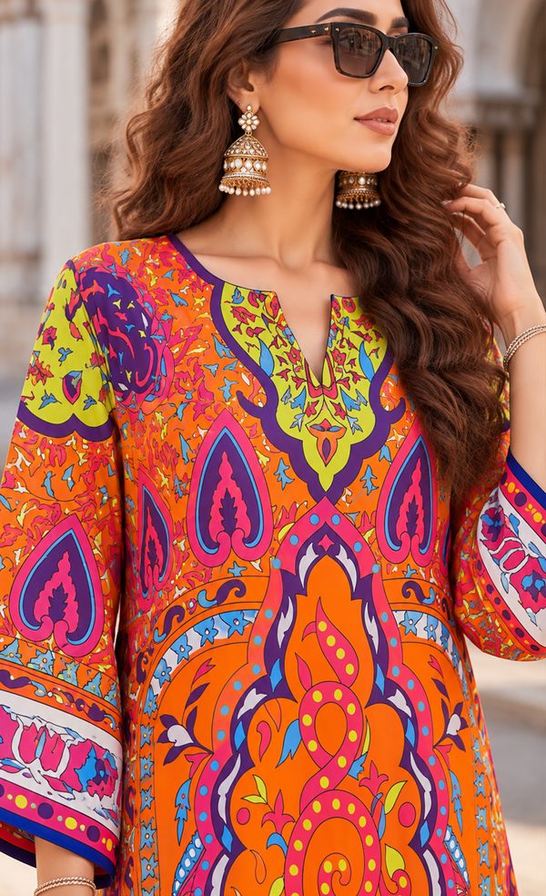 Vibrant Fiesta Printed Silk Kaftan