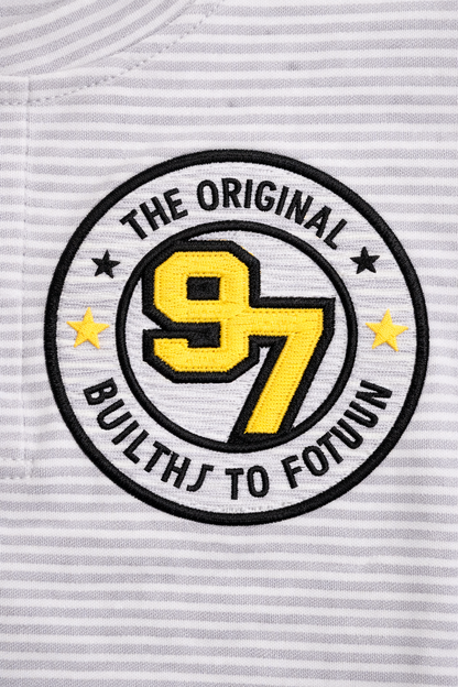 Boys white Striped Henley T-Shirt with 97 patch
