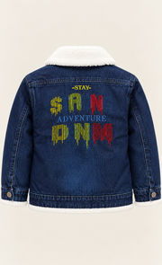 Kids Navy Blue Sherpa Denim Jacket