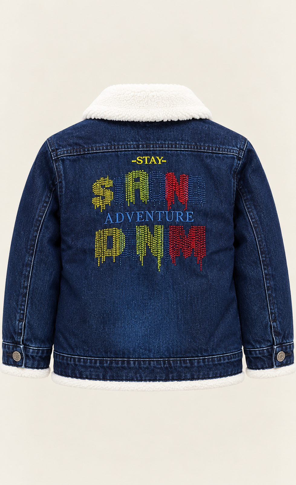 Kids Navy Blue Sherpa Denim Jacket