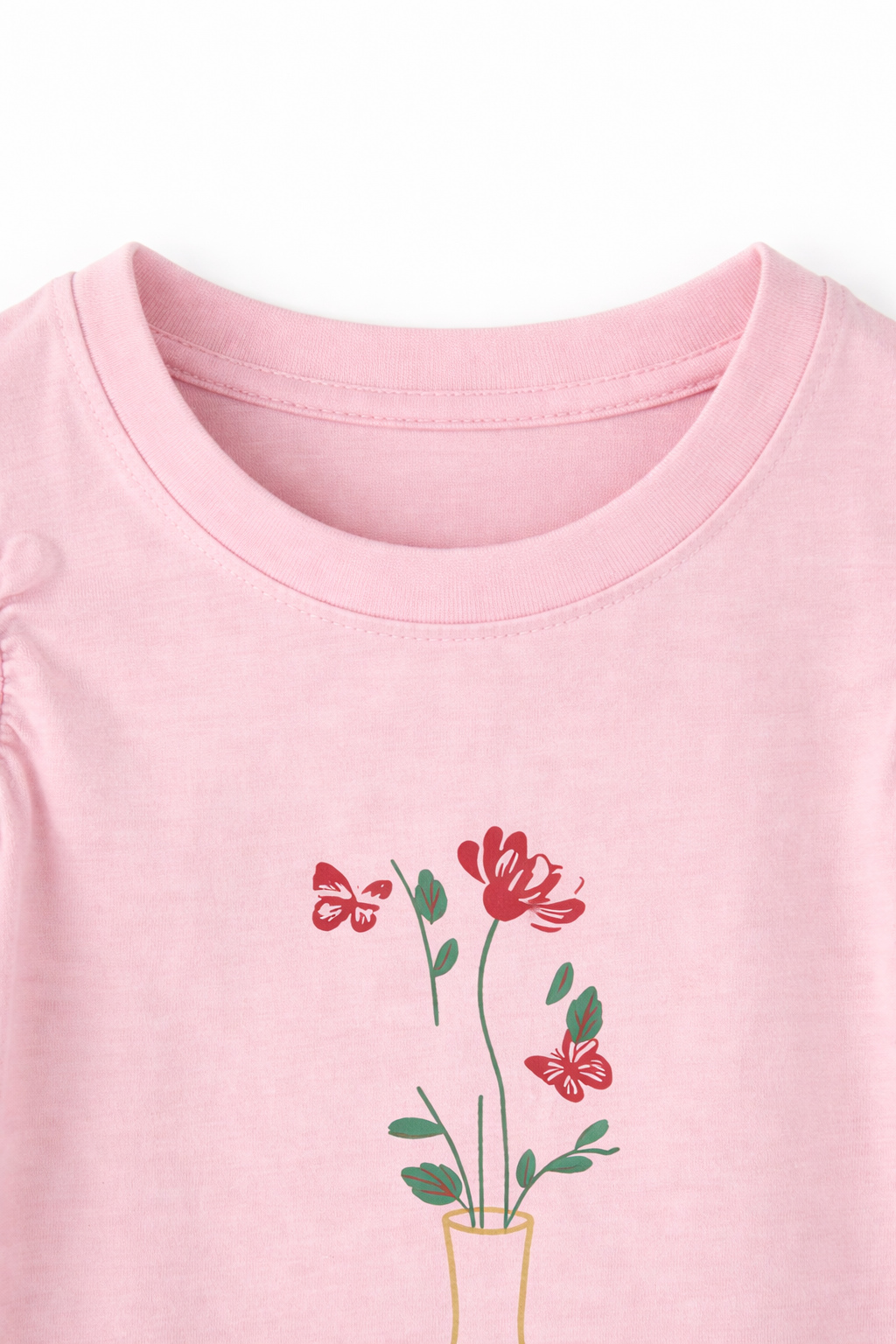 Girls Pink Floral Print Top with Ruffle Sleeves – Casual Summer Shirt