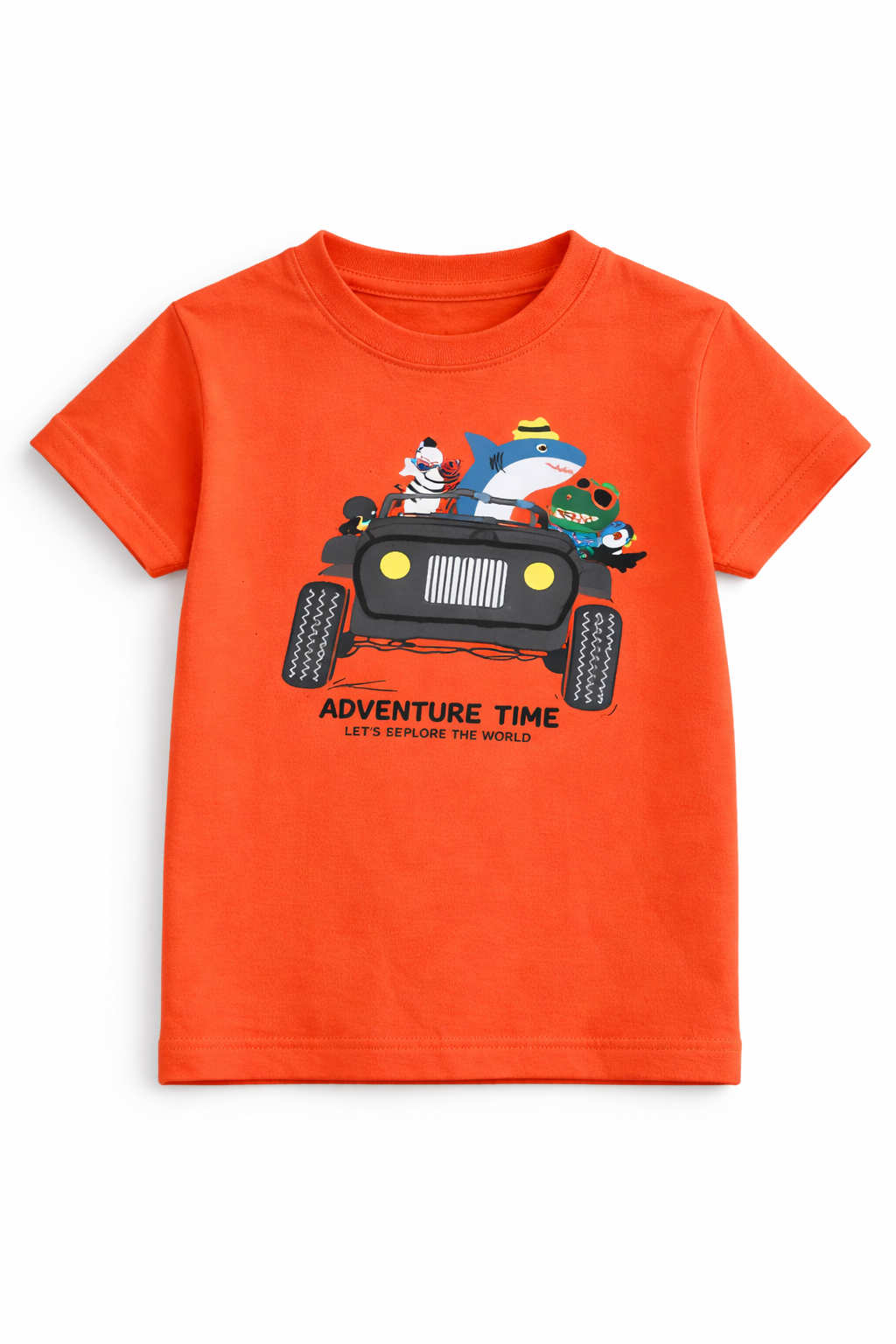 Kids Adventure Print Cotton T-Shirt Bright Orange