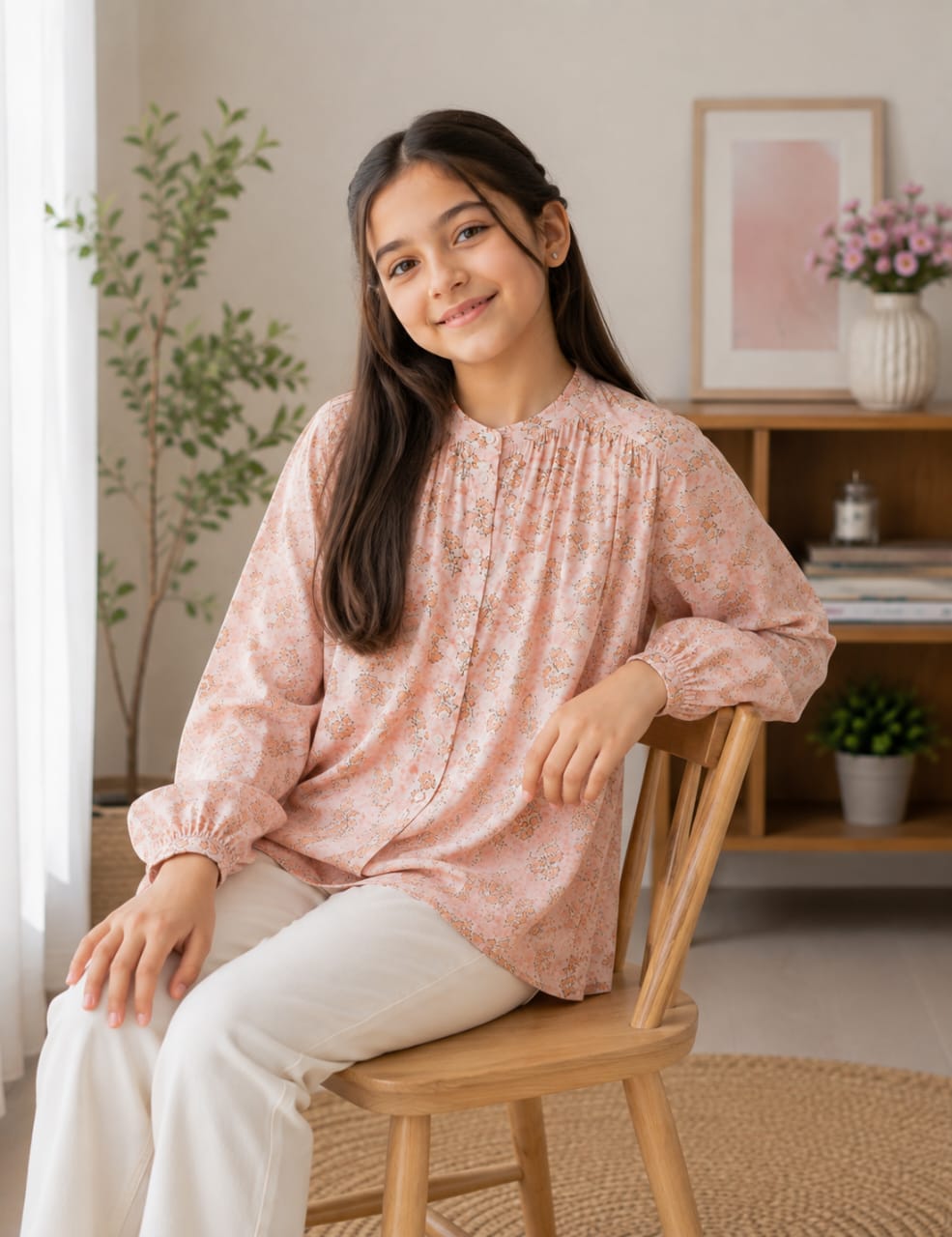 Blush Floral Gathered TOP