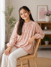 Blush Floral Gathered TOP