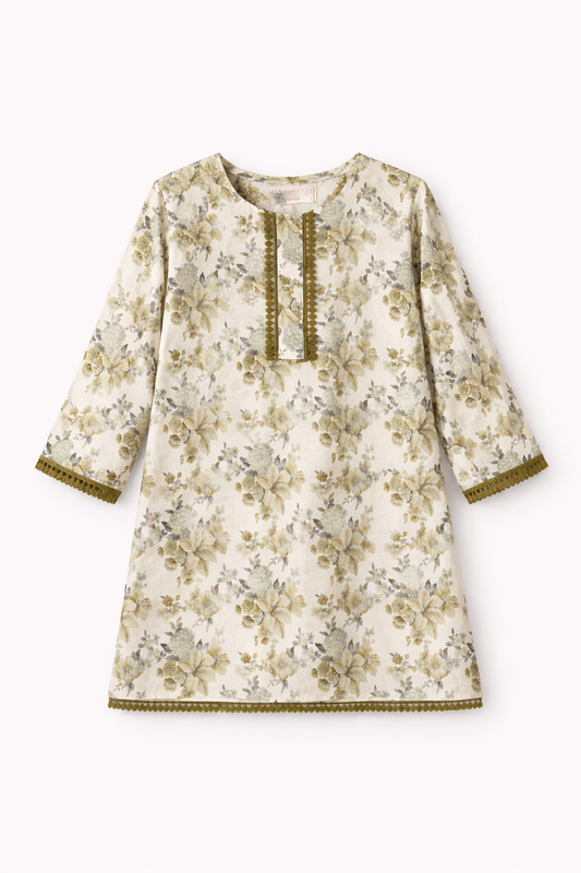 Girls Printed Floral Kurta Trouser Summer Outfit