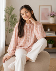 Blush Floral Gathered TOP