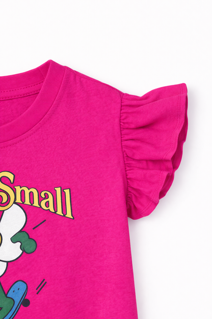 Pink Flower Cartoon Graphic Tee for Girls