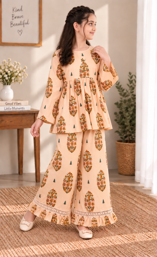 Peach Floral Gathered