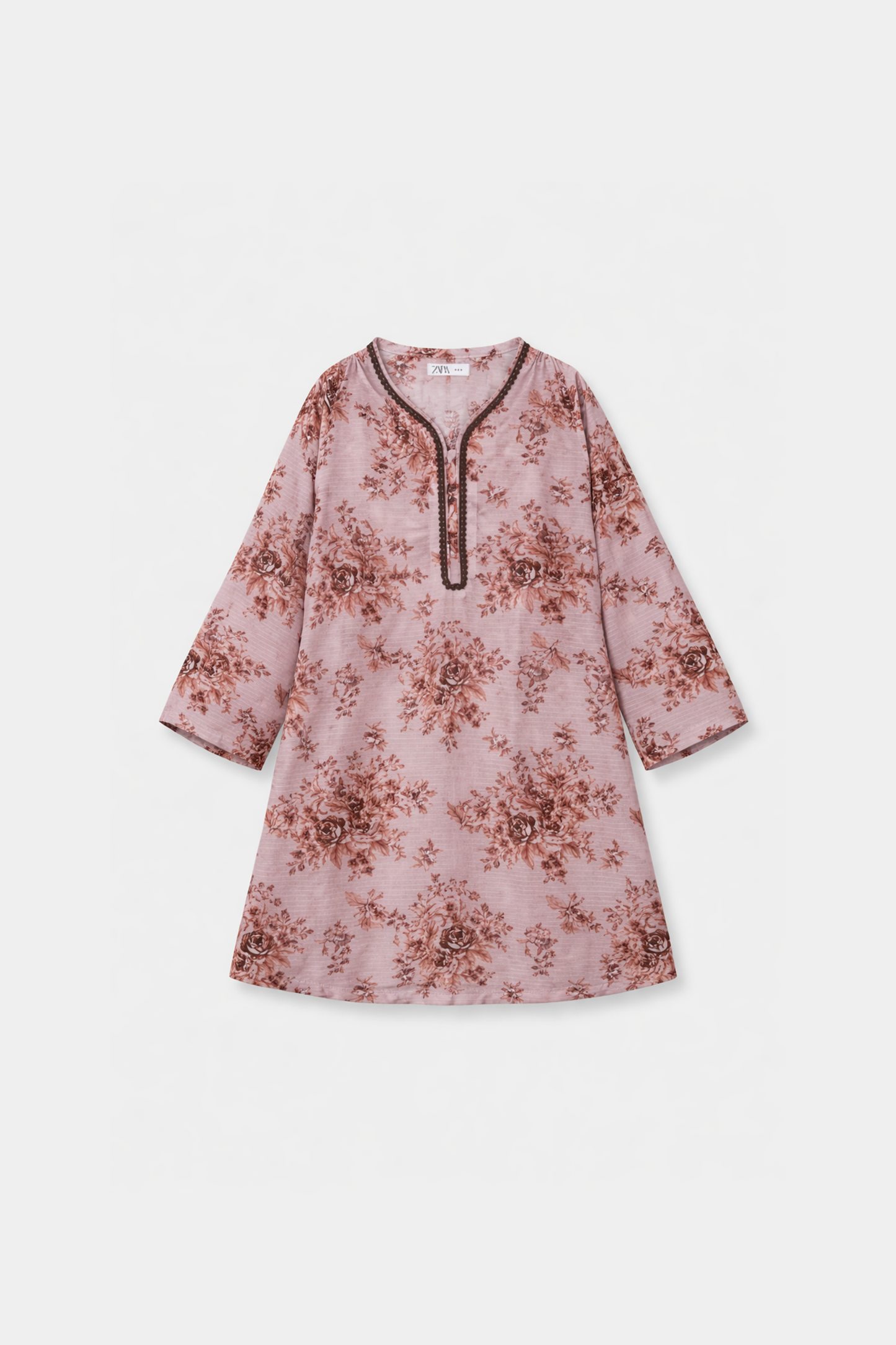 Girls Dusty Pink Floral Kurta Trouser Outfit set
