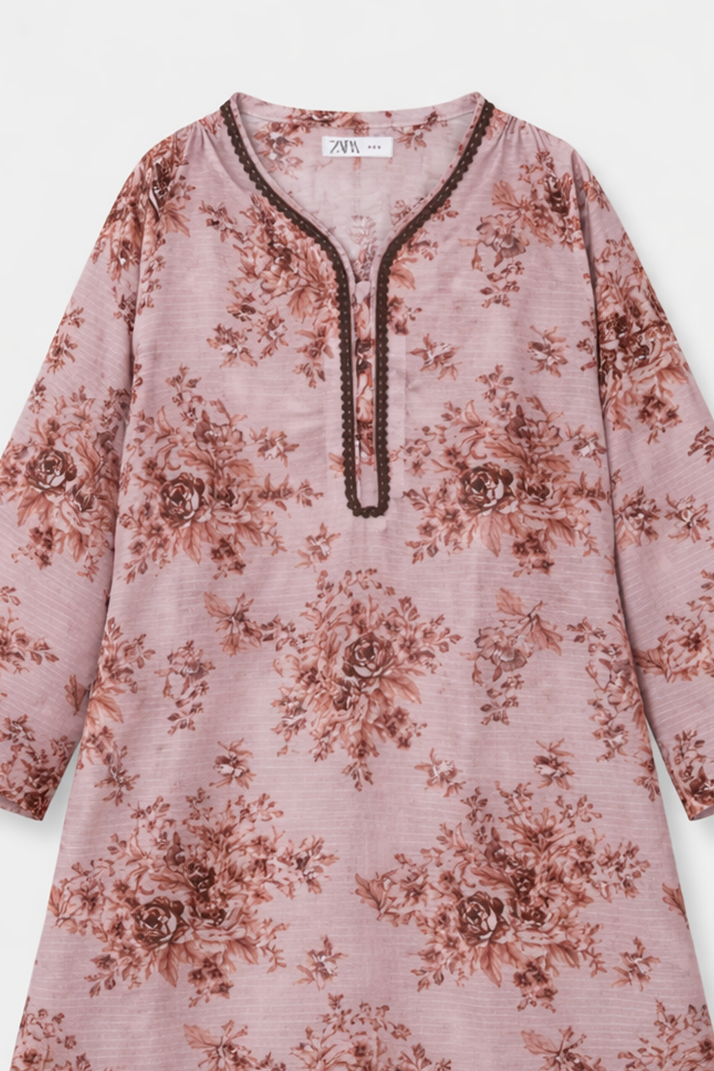 Girls Dusty Pink Floral Kurta Trouser Outfit set
