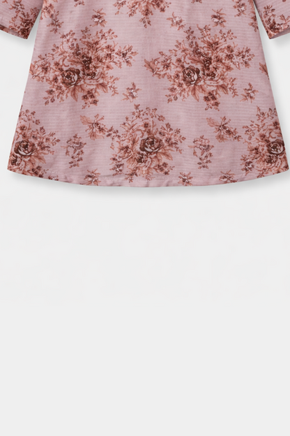 Girls Dusty Pink Floral Kurta Trouser Outfit set