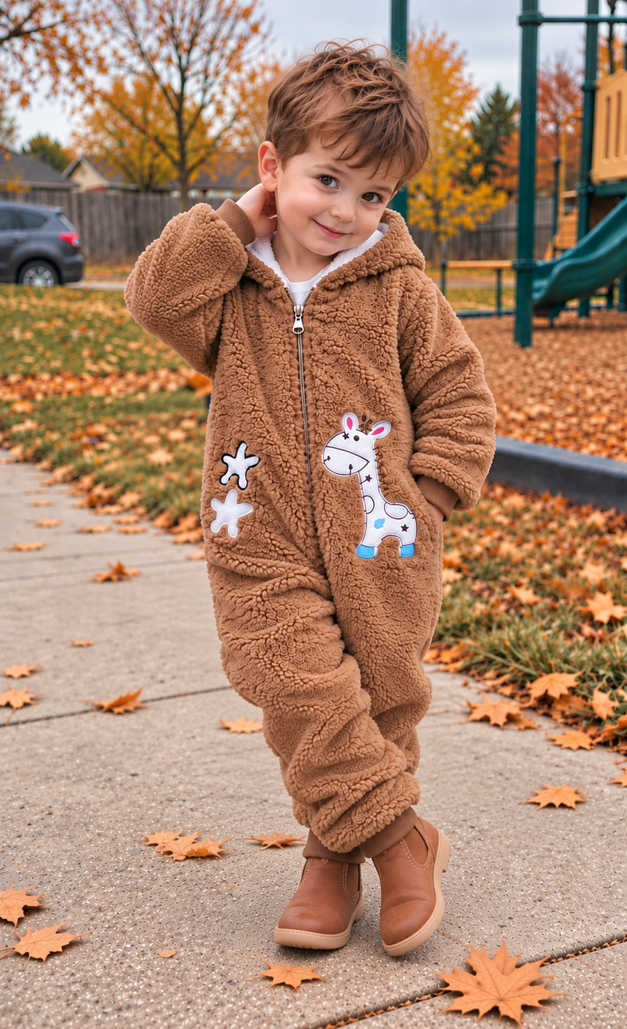 Baby BROWN Teddy Fleece Hooded ROMPER