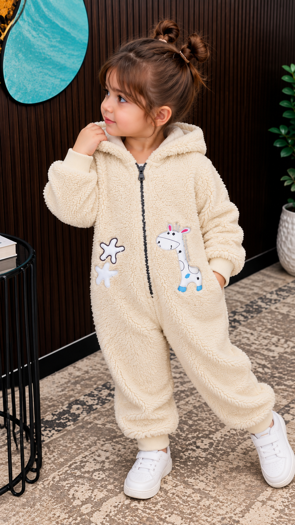 Baby WHITE Teddy Fleece Hooded ROMPER