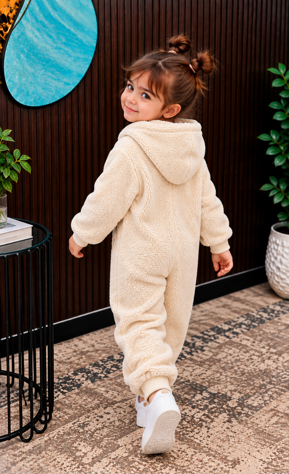 Baby WHITE Teddy Fleece Hooded ROMPER
