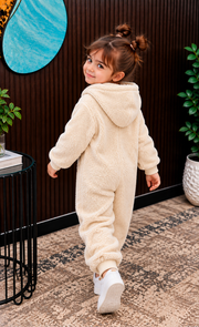 Baby WHITE Teddy Fleece Hooded ROMPER