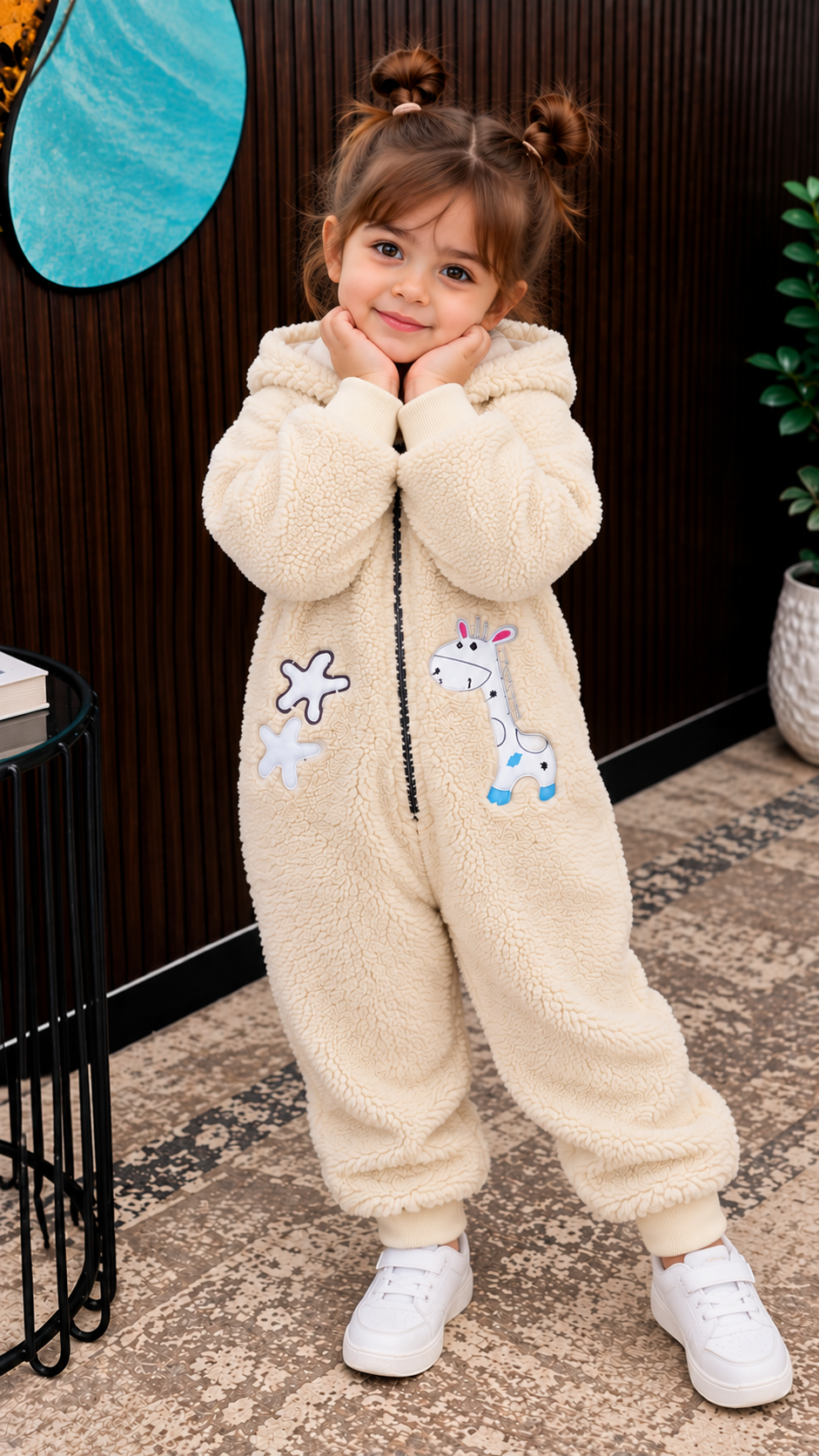 Baby WHITE Teddy Fleece Hooded ROMPER